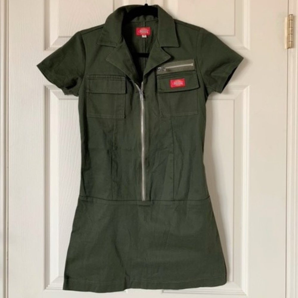 *Rare* Vintage DICKIES Army Green Utility Mini Zipper Dress - Punk 90s Y2K Khaki